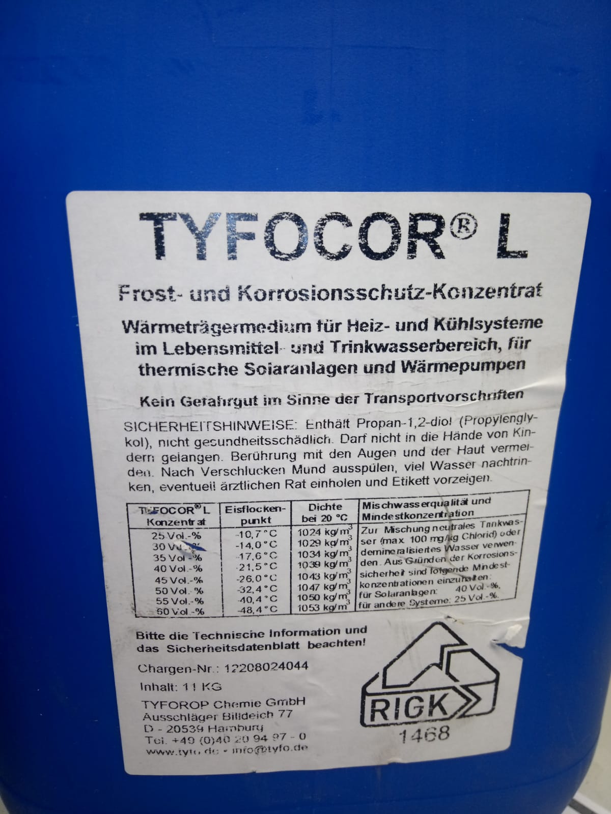 Wärmeträgermedium 3129946 comfort Konzentrat TYFOCOR-L 10,4l/11kg Konzentrat