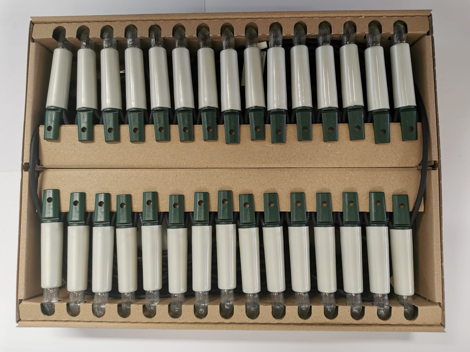 Außenlichterkette 30 Perlmuttschaftkerzen, 100cm Kerzenabstand