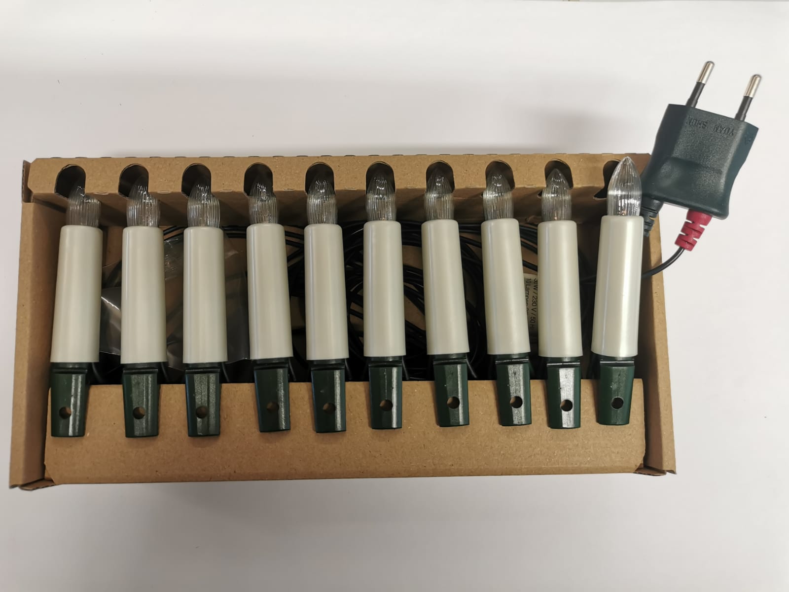 Innenlichterkette 10 Spitzkerzen, 60cm Kerzenabstand, Perlmutt