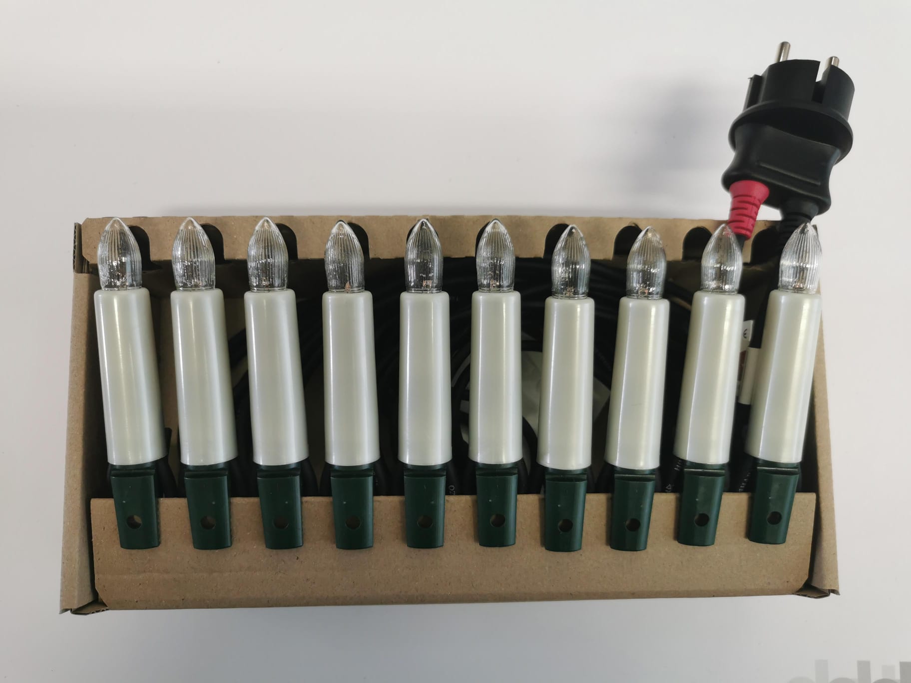 Außenlichterkette 10 Perlmuttschaftkerzen, 100cm Kerzenabstand