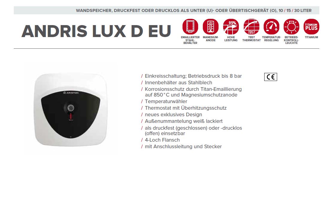 Heißwasserspeicher ANDRIS LUX 30 O EU 30l ARISTON
